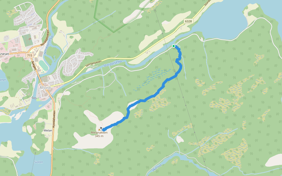 Veradalen - Melanakken walking route map in Nesabrekka