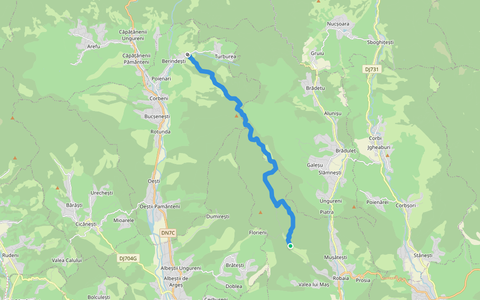 Hiking Trail Mount Dealul Chiciora ( from West Berindesti (DC262) to WestFlorieni (DC267) ) walking route map in Bolovănești