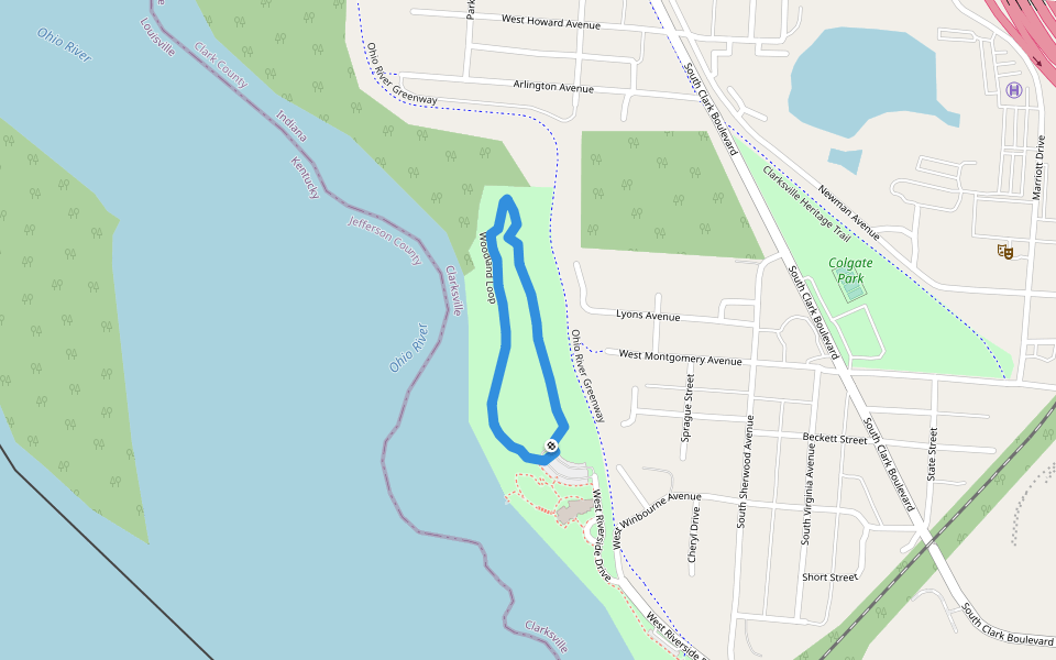 Woodland Loop walking route map in Clarksville