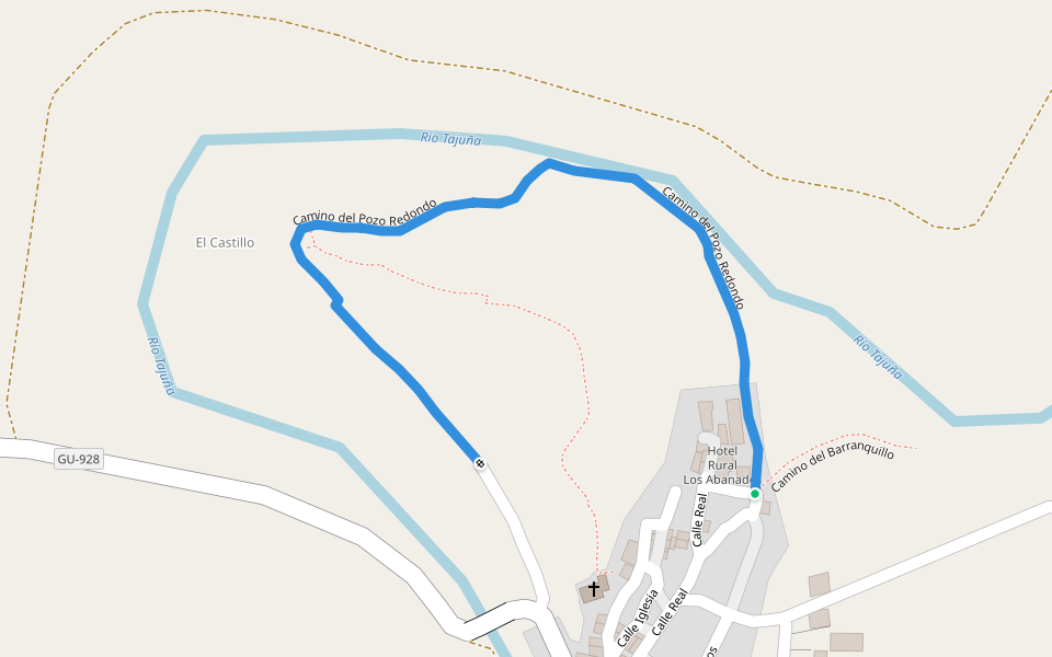 Camino del Pozo Redondo walking route map in Abánades