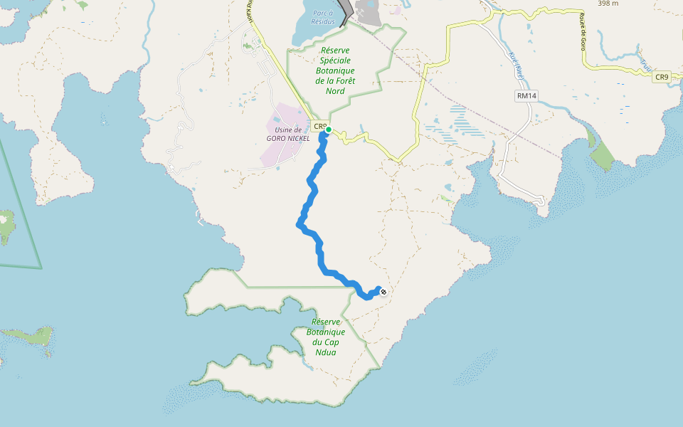Sentier crête de l'Aiguillon walking route map in Prony