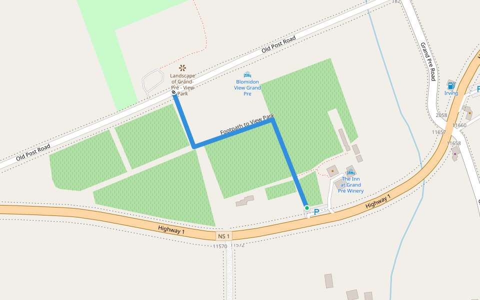 Footpath to View Park walking route map in Grand Pré