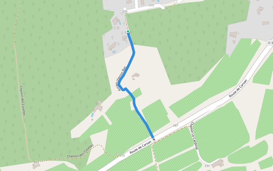 Ancien chemin Bas walking route map in Saint-Alexandre