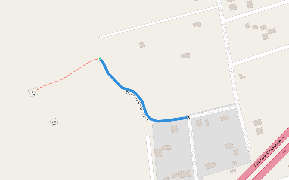 Sendero a Cerro Antena walking route map in Caacupé