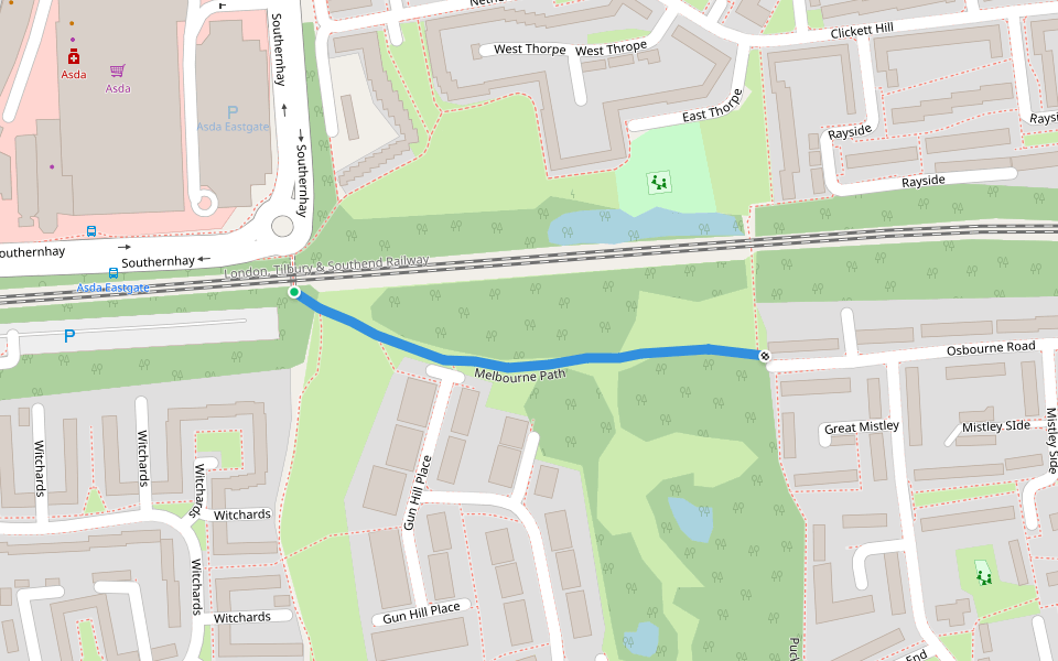 Melbourne Path walking route map in Basildon