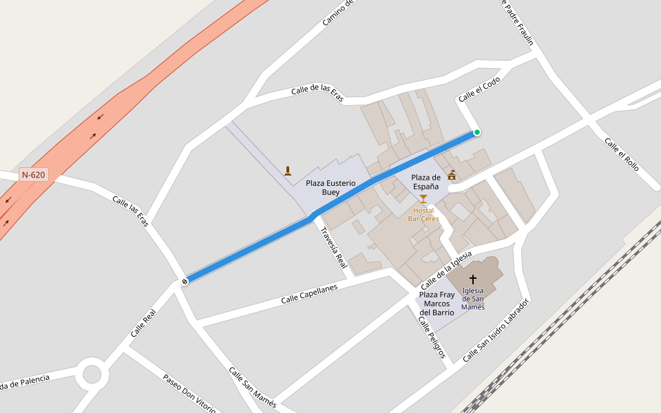 Calle Real walking route map in Magaz de Pisuerga