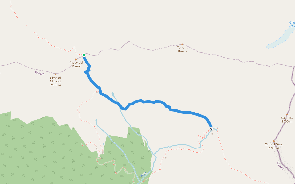 Alpe d'Örz - Passo del Mauro walking route map in Biasca