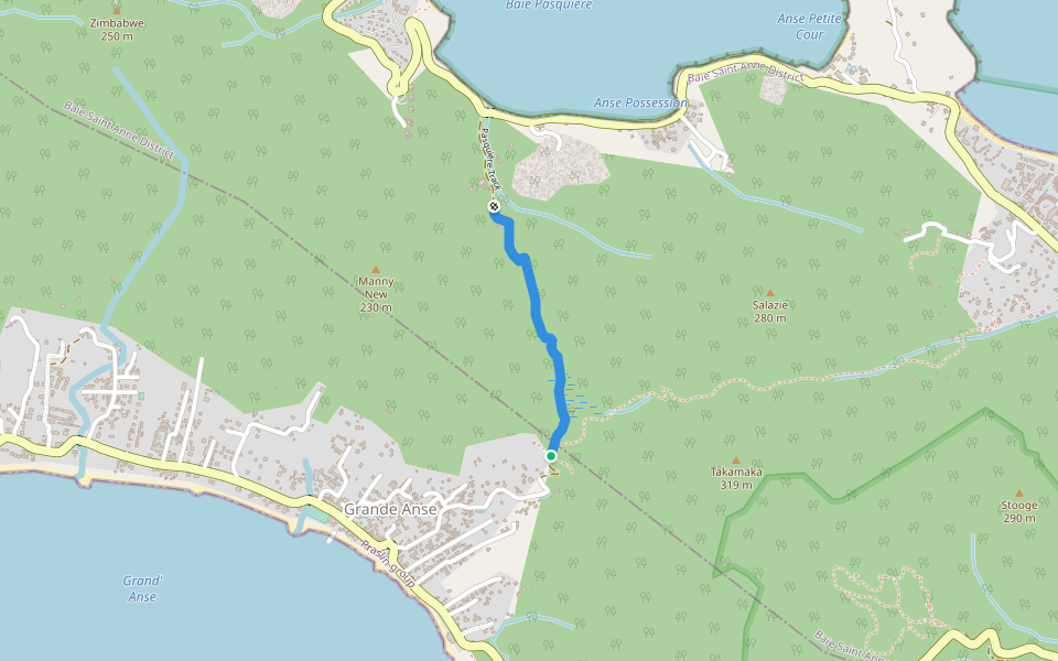 Pasquière Track walking route map in Grand Anse