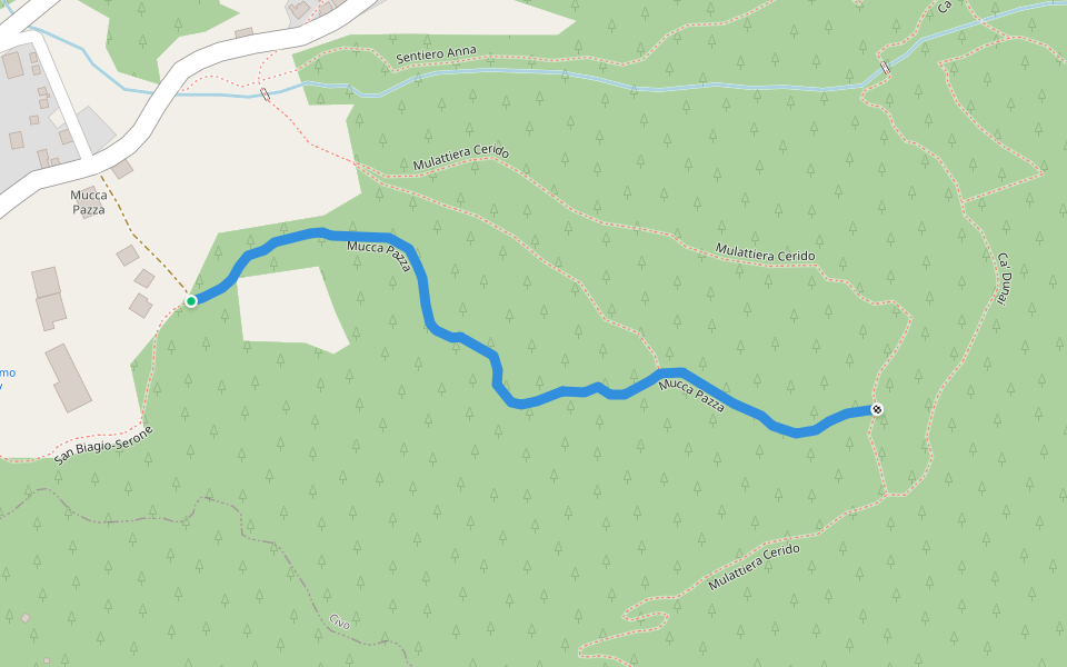 Mucca Pazza walking route map in Serone