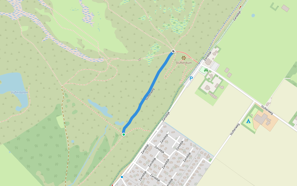 Slufterweg walking route map in De Cocksdorp