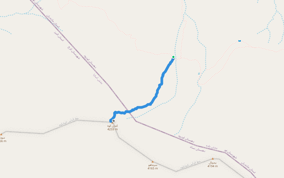 مسیر قله کمان کوه walking route map in Kalavanga