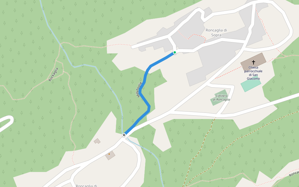 Millefoglie walking route map in Roncaglia