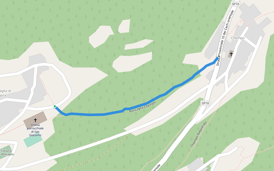 Roncaglia-Chempo walking route map in Roncaglia