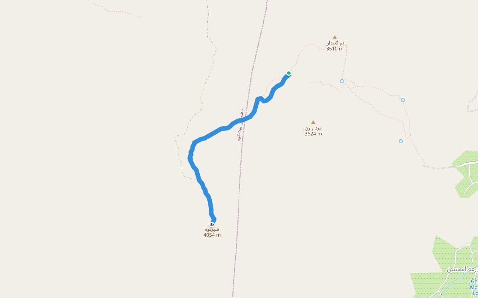 شیر کوه walking route map in Deh Bala