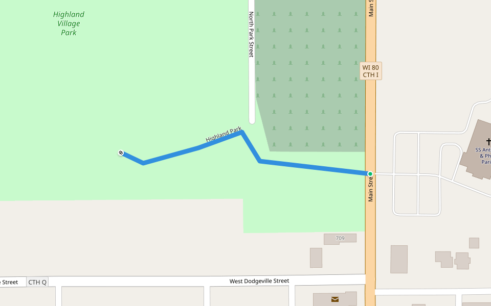 Highland Park walking route map in Highland
