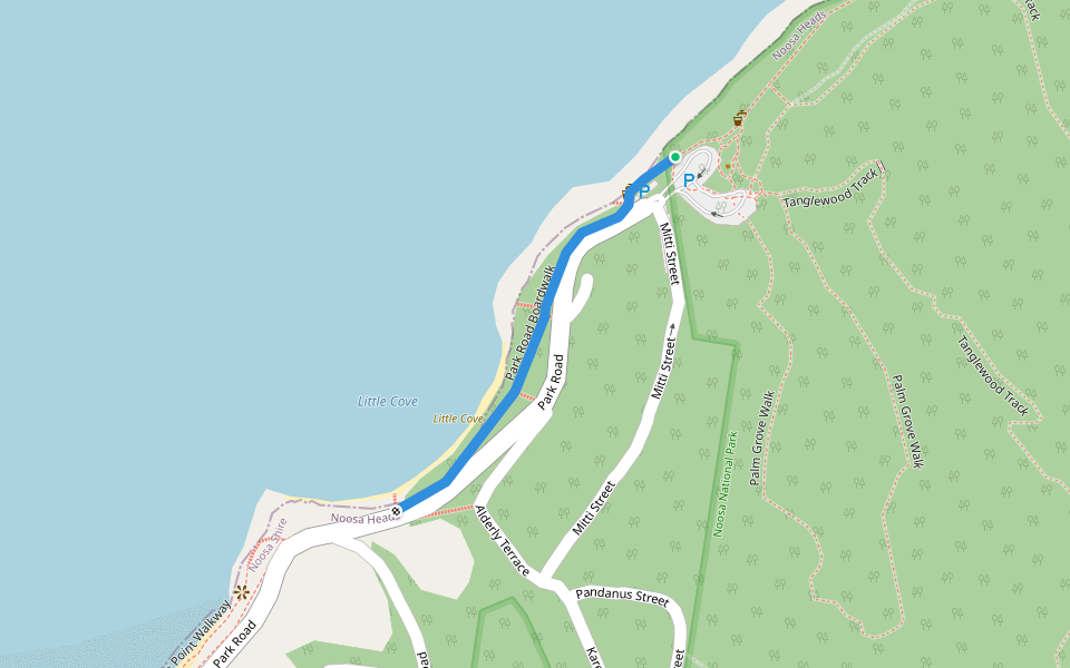 Park Road Boardwalk walking route map in Noosa Heads