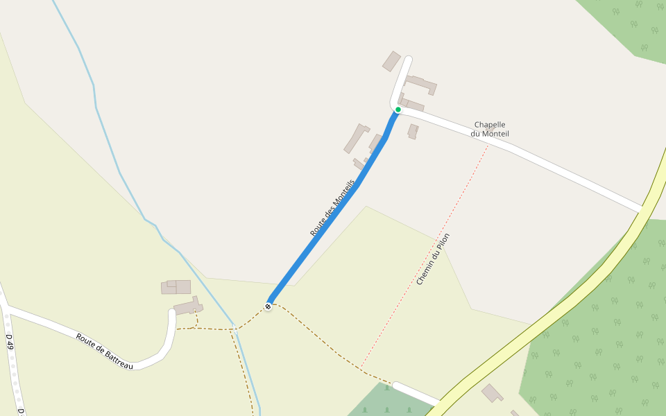 Route des Monteils walking route map in Les Trois-Moutiers