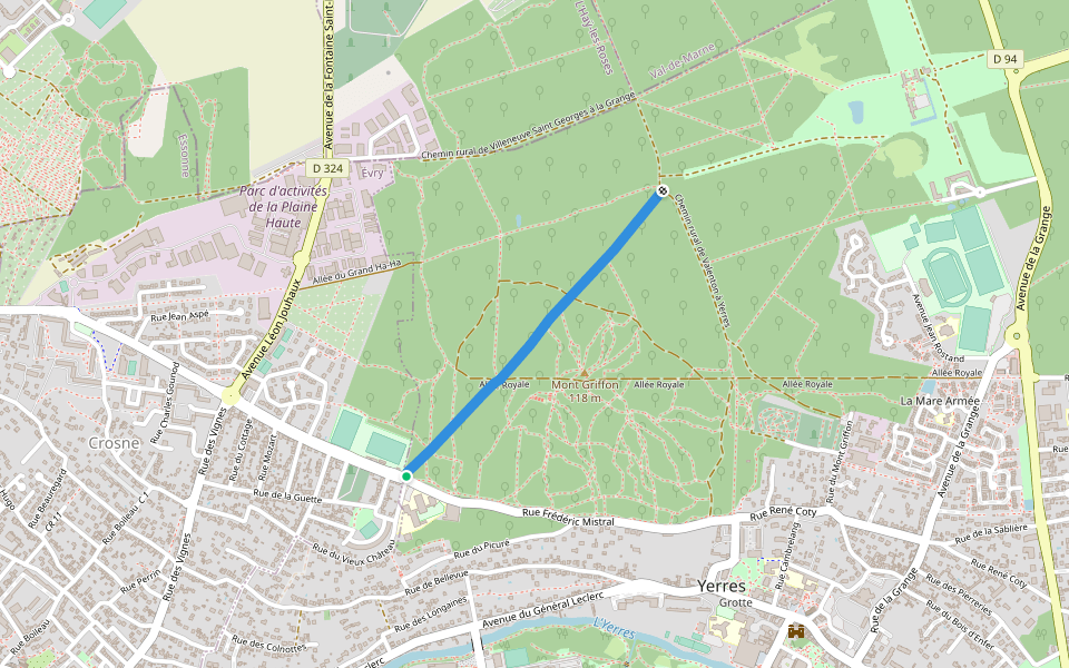 Allée du Général Leujeune walking route map in Yerres