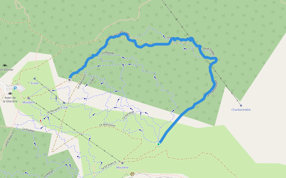 La Charbonnière walking route map in Caille