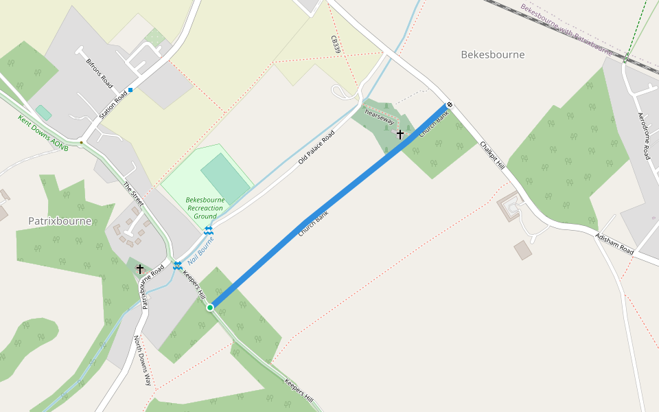 Church Bank walking route map in Patrixbourne