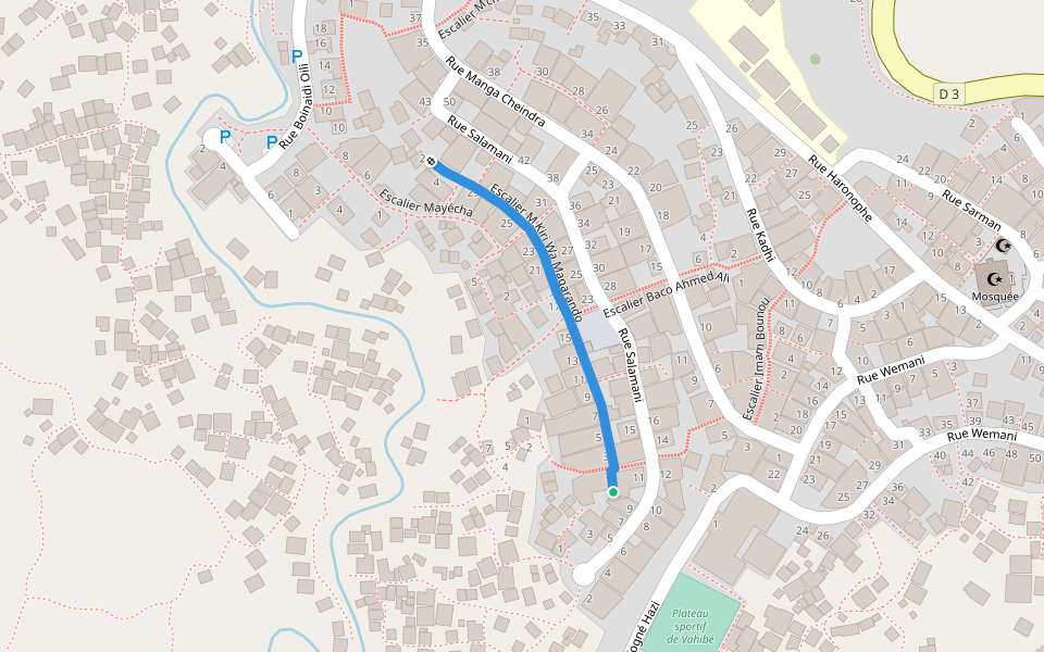 Escalier M Kiri Wa Magarando walking route map in Mamoudzou