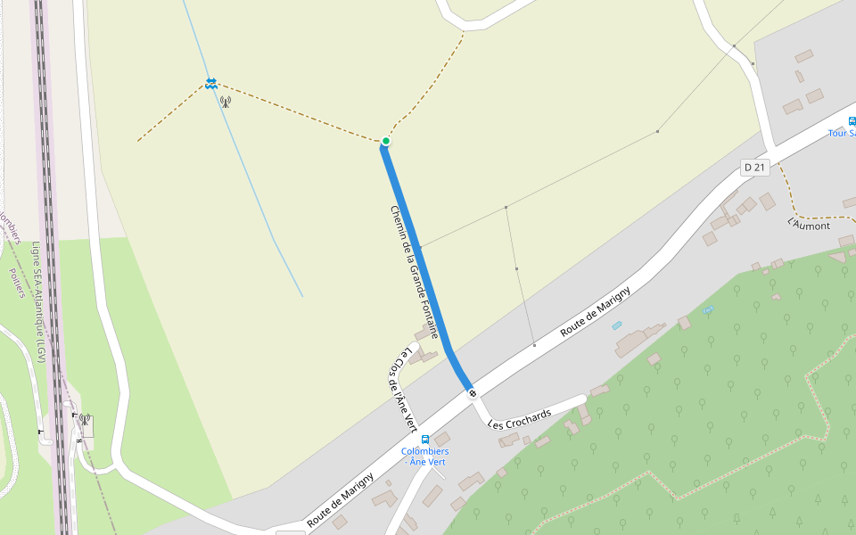 Chemin de la Grande Fontaine walking route map in Colombiers