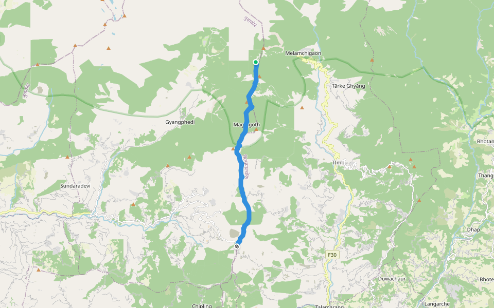 Helambu Trek walking route map in Ghyangphedi