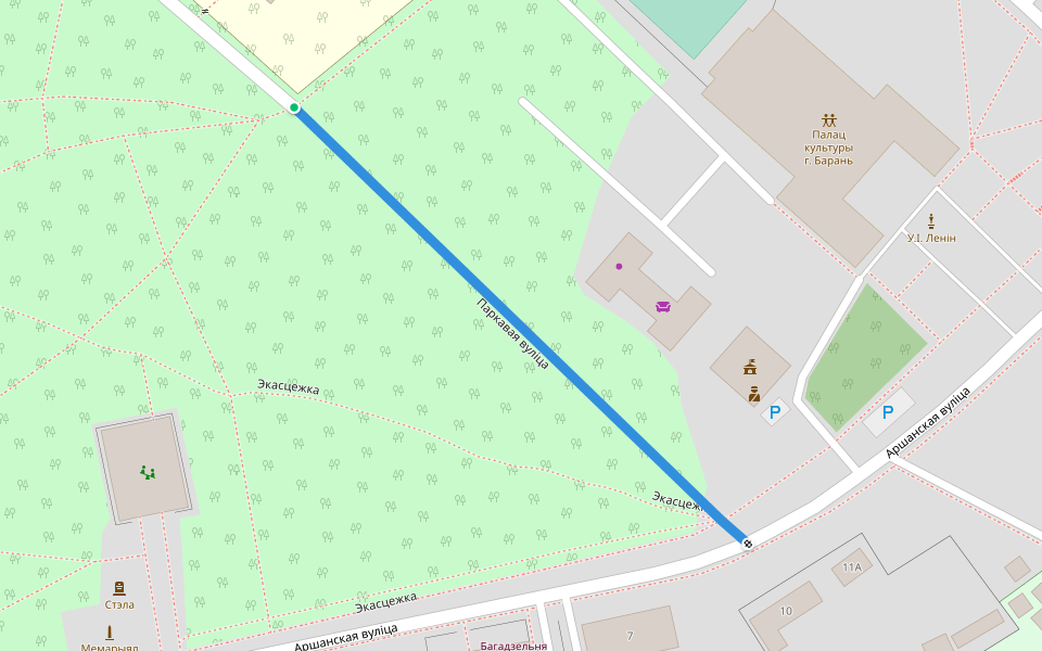 Паркавая вуліца walking route map in Barań