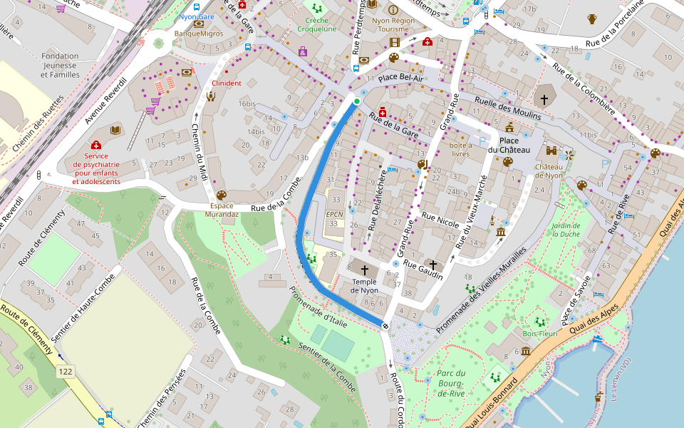 Promenade du Jura walking route map in Nyon