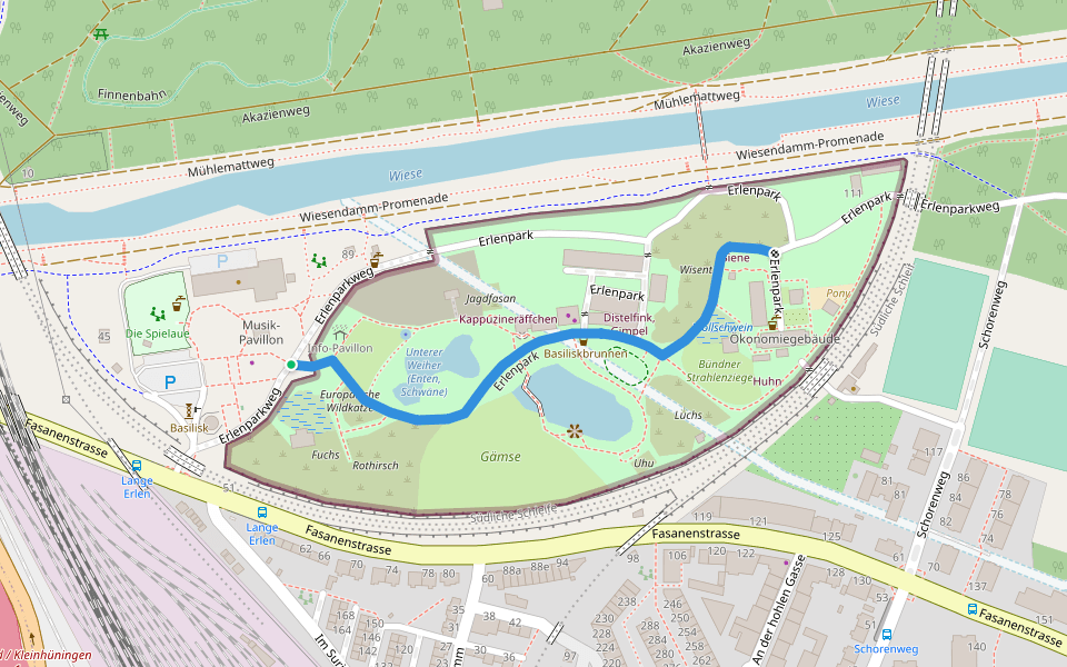 Erlenpark walking route map in Basel