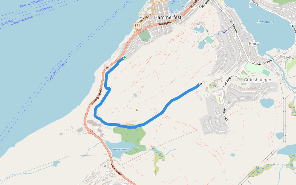 Gammelveien walking route map in Hammerfest