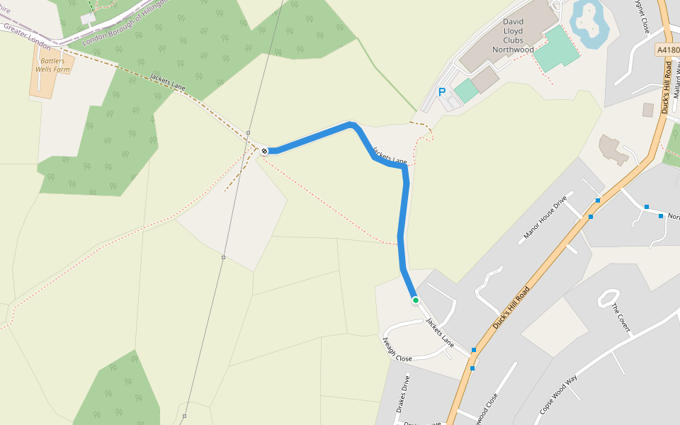 Jackets Lane walking route map in Northwood