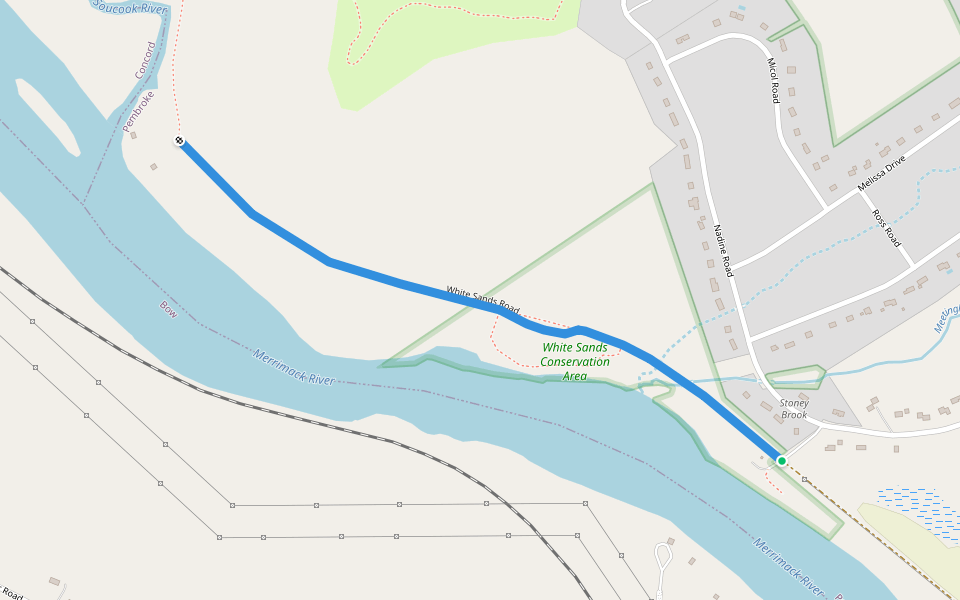 White Sands Road walking route map in Suncook
