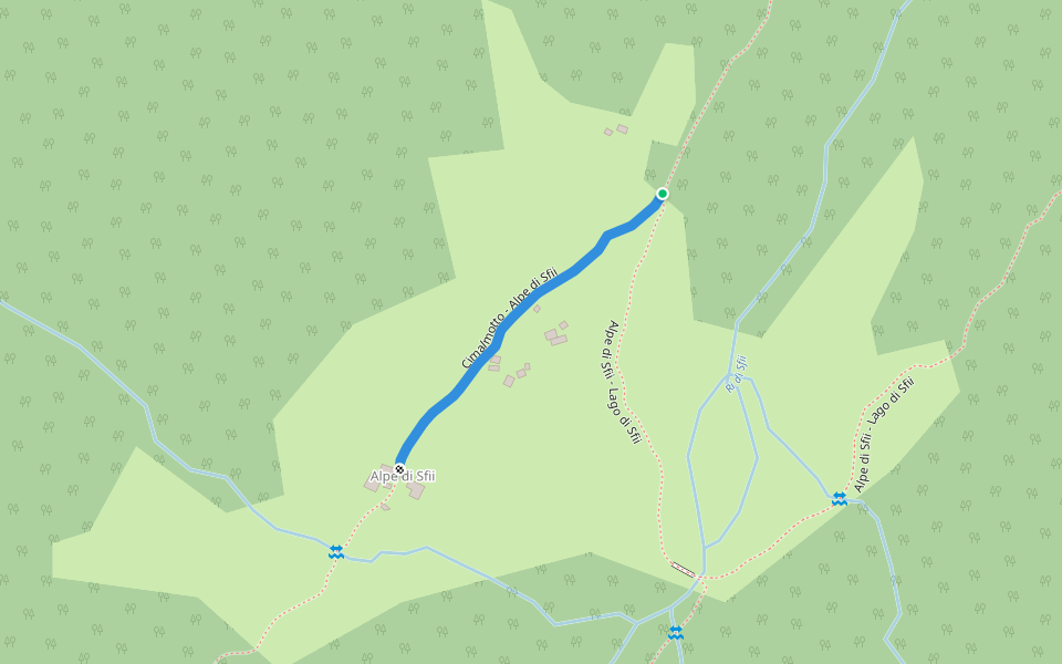Cimalmotto - Alpe di Sfii walking route map in Campo (Vallemaggia)
