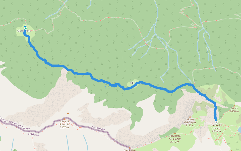Alpe Arena - Pièi Bachei walking route map in Onsernone