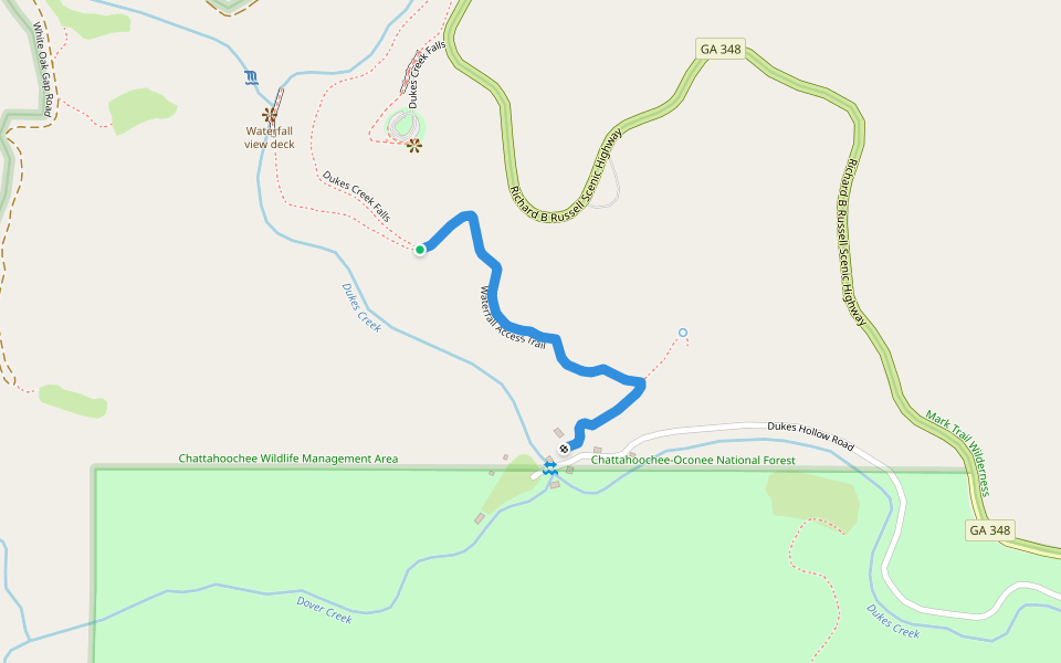 Waterfall Access Trail walking route map in Helen