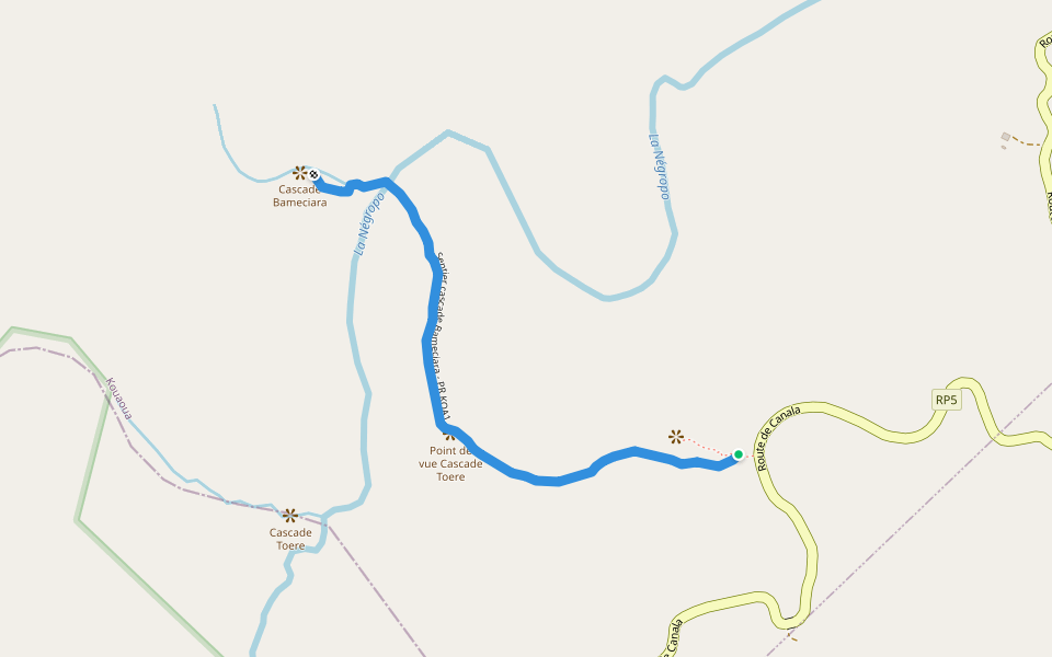 Sentier cascade Bameciara - PR KOA1 walking route map in Sarramea