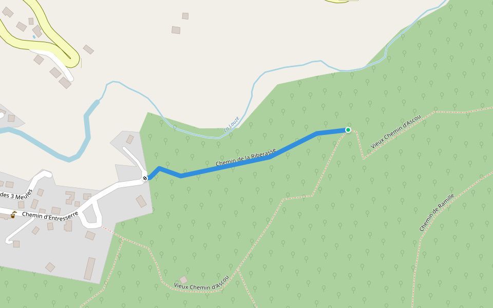 Chemin de la Riberasse walking route map in Ax-les-Thermes