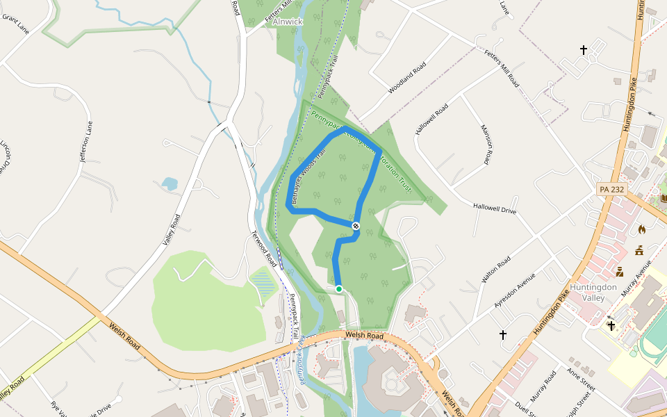 Bethayres Woods Trail walking route map in Bryn Athyn