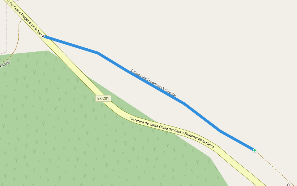 Cañada Real Leonesa Occidental walking route map in Segura de León