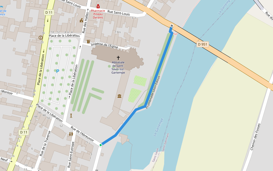 Promenade Léon Edoux walking route map in Saint-Savin
