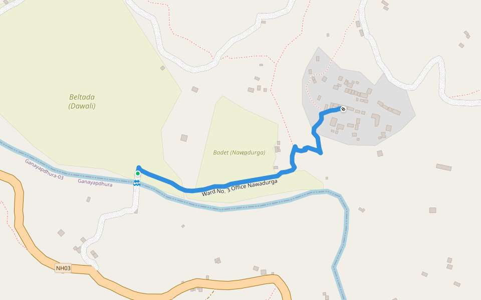 Ward No. 3 Office Nawadurga walking route map in Amargadhi