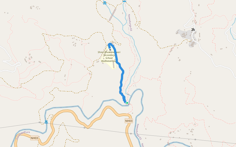 Way To Bhuwaneshory Secondary School walking route map in Amargadhi
