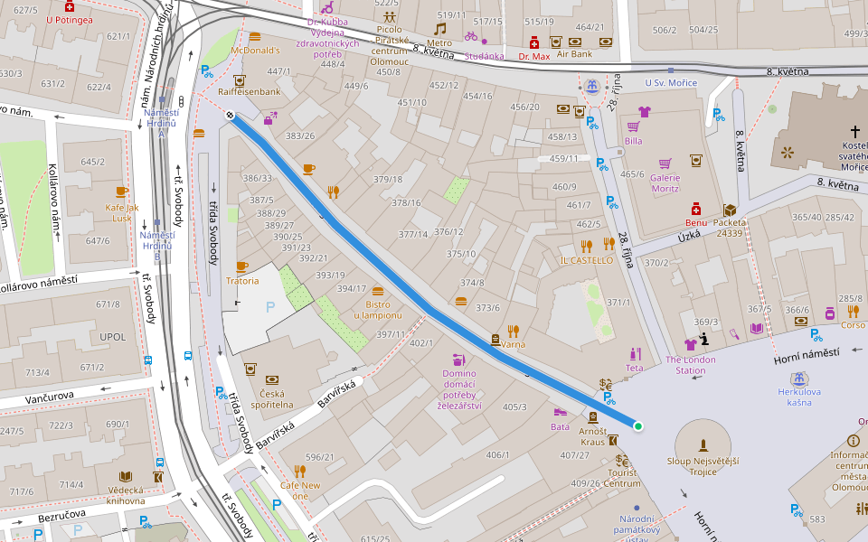 Riegrova walking route map in Olomouc