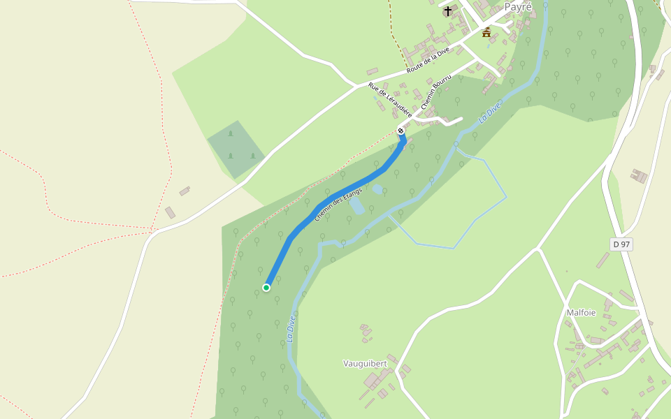 Chemin des Étangs walking route map in Valence-en-Poitou
