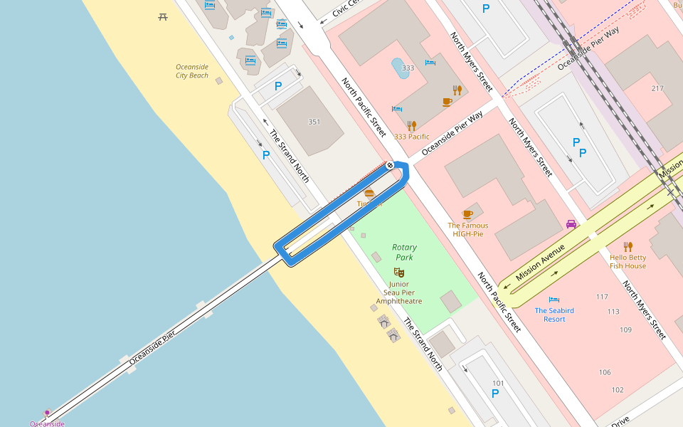 Oceanside Pier walking route map in Oceanside