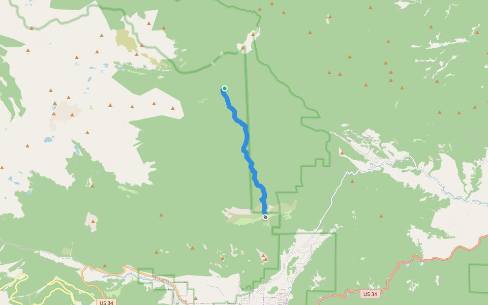 North Boundary Trail walking route map in Estes Park
