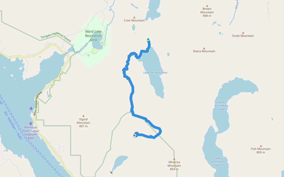 Minerva Mountain Trail walking route map in Edna Bay
