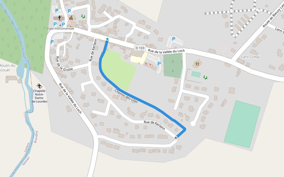 Chemin des Lilas walking route map in Brandivy