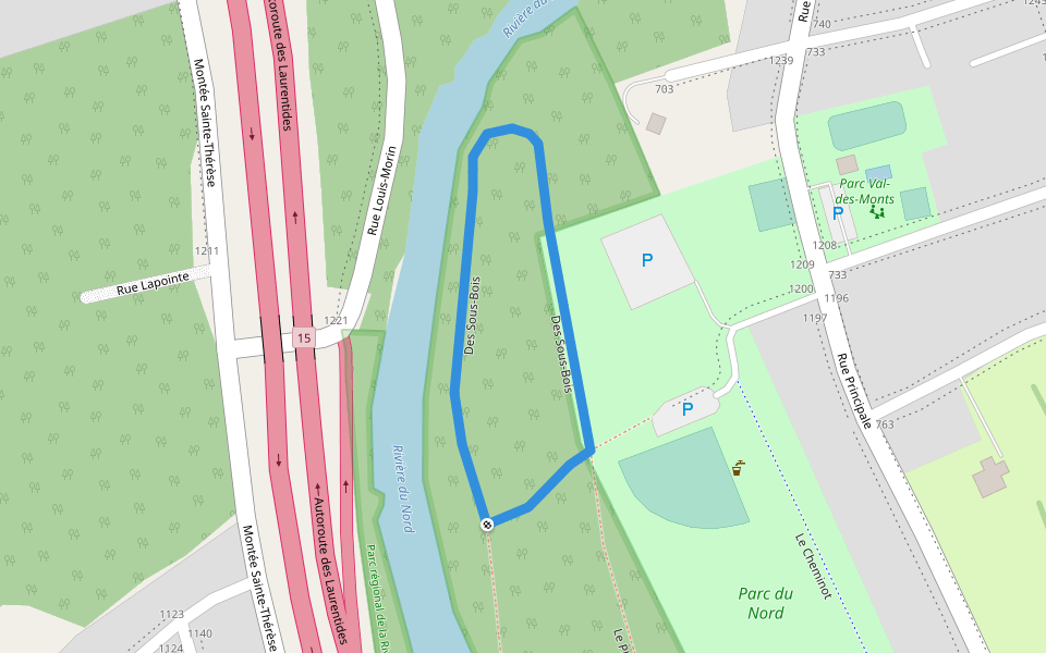 Des Sous-Bois walking route map in Prévost